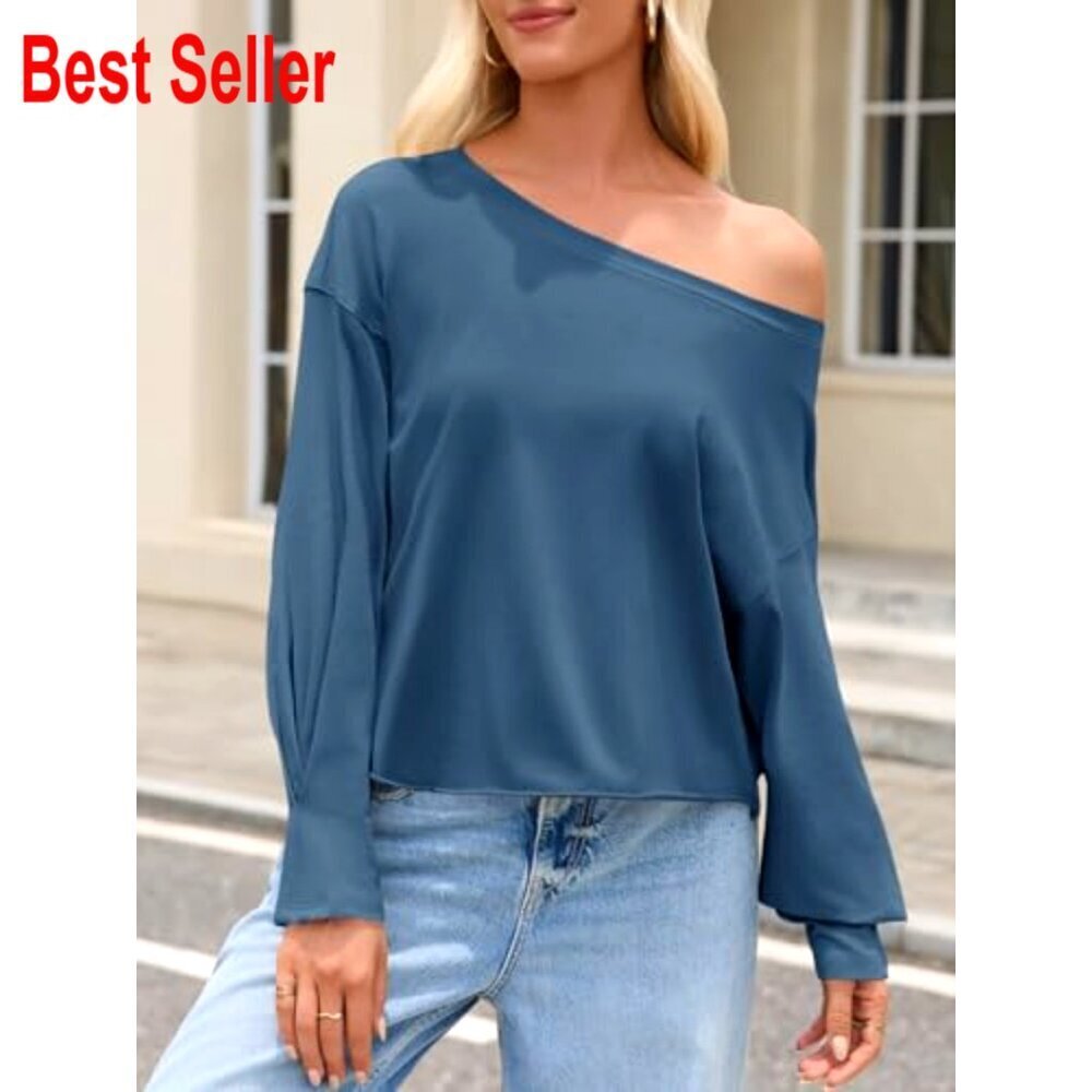 Long Sleeve Crop Top Loose Fit Crew Neck Athletic Workout Tee Shirt - Picture 2 of 7